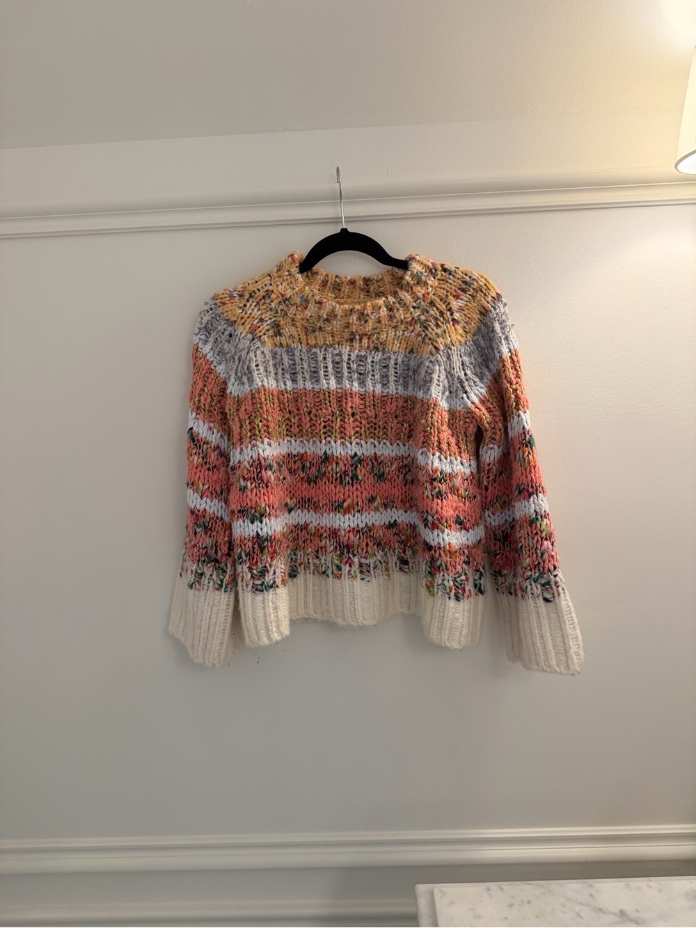 Anthropologie Chunky Multicolor Stripe Knit Sweater - Cream, Pink, Yellow